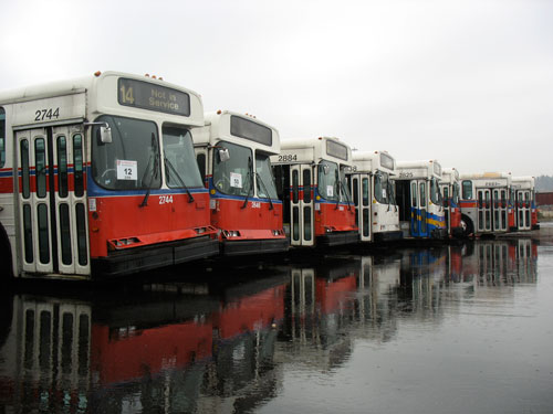 The 80 trolleys were all parked together in a back corner of the docks.   