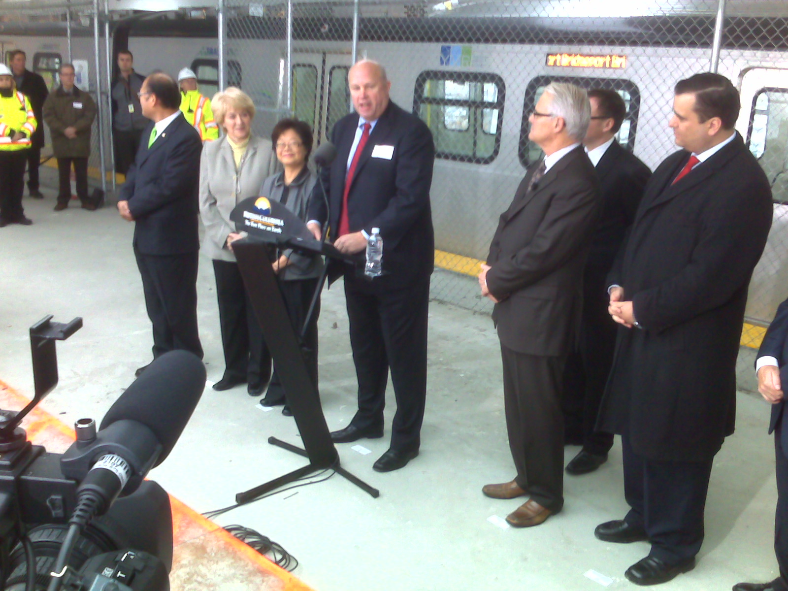 Our CEO Tom Prendergast said a few words when the train arrived at YVR. Here's a photo of him speaking, flanked by John Yap, MP (Richmond Steveston), Olga Ilich, MLA (Richmond), Alice Wong, MP (Richmond Centre), along with Premier Campbell, Minister Falcon and MP James Moore.