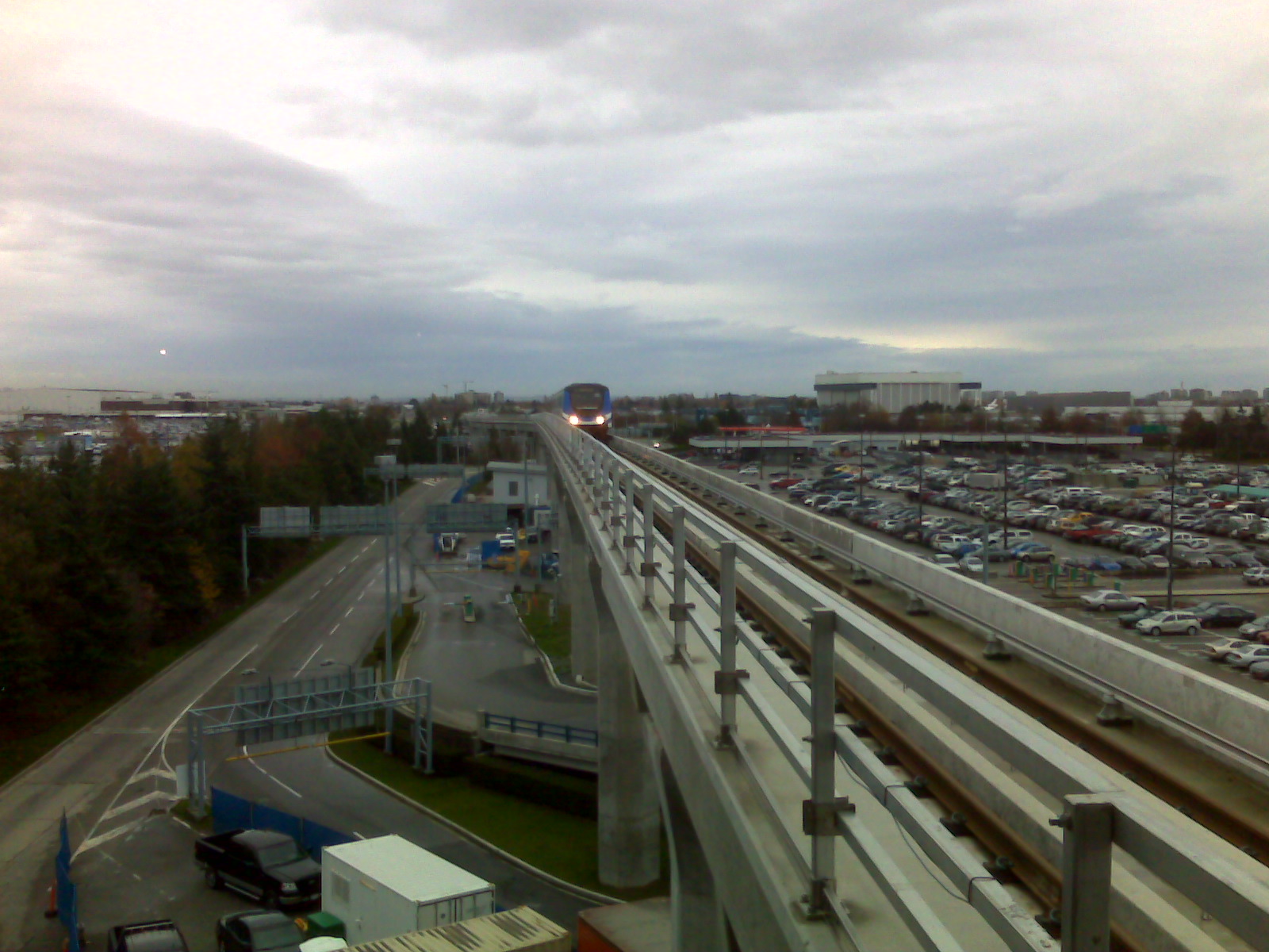 The Canada Line train approaches Vancouver International Airport Station.