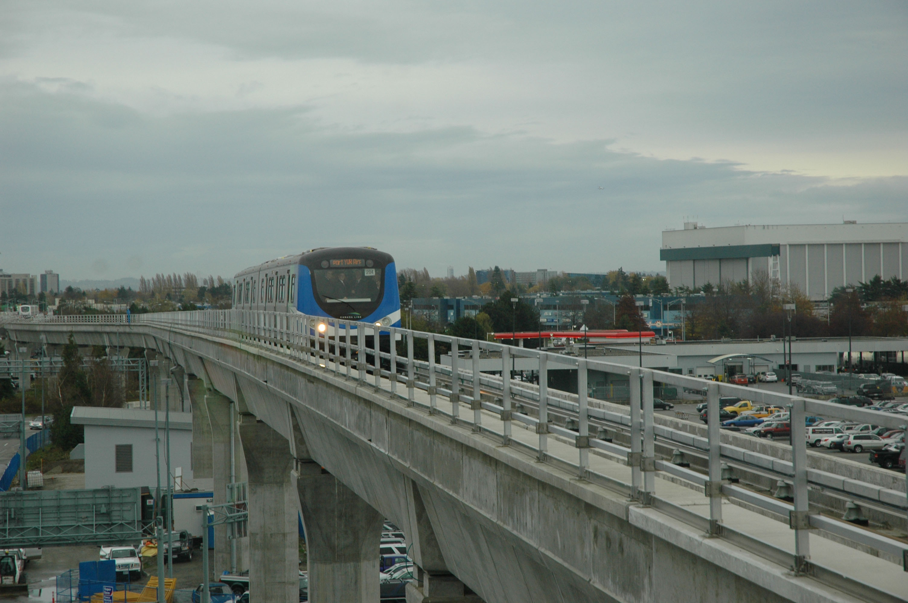 The same Canada Line train a bit earlier in its journey.