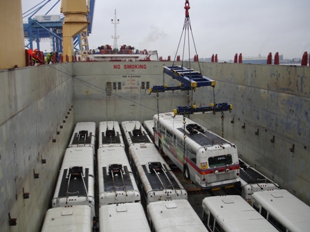 Trolleys being loaded into the cargo hold of the vessel Wisdom. Photo courtesy CTL Westrans Shipbrokers.