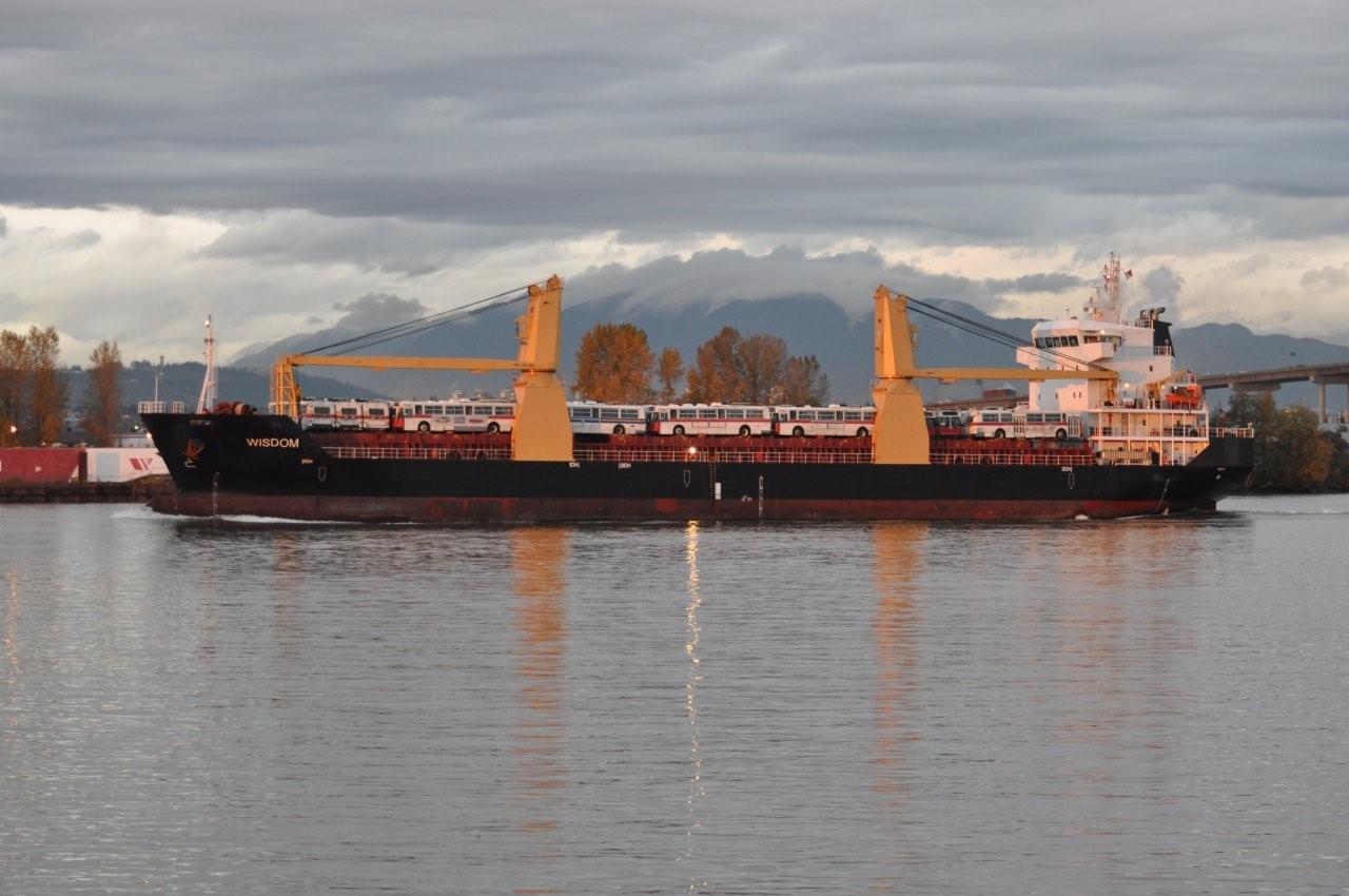 Taken after the vessel Wisdom just passes under the Alex Fraser Bridge in Delta. Photo by Terry Muirhead. 