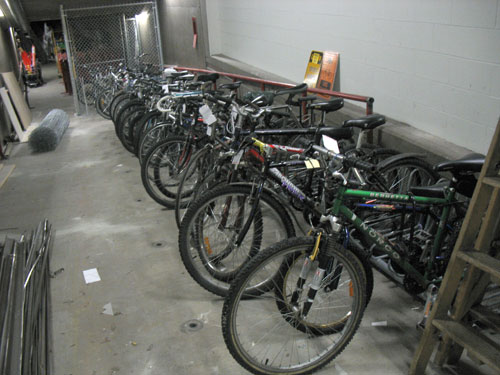 Bikes lost on transit, stored near the Lost Property Office. 