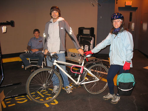 Bike mechanics from Cap's Bicycle Shop were helping tune up bikes in the Metrotown parking garage nearby.