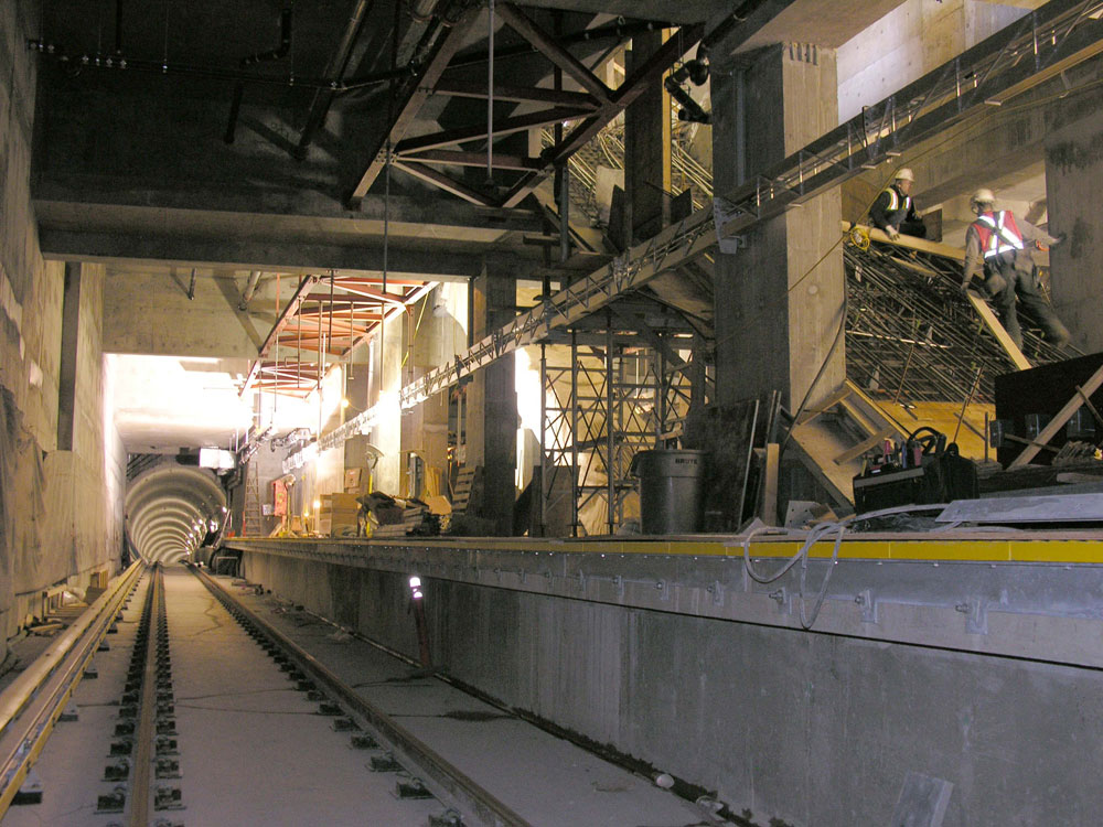 Facing south, looking down the inbound train tunnel.