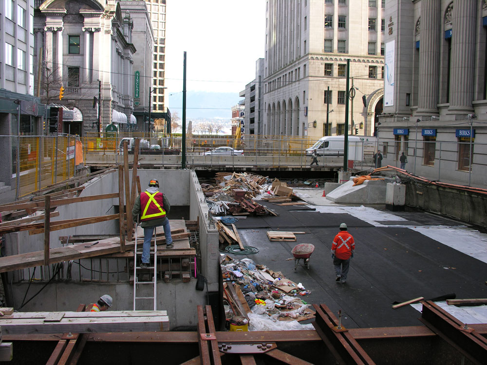 The construction site at street level.