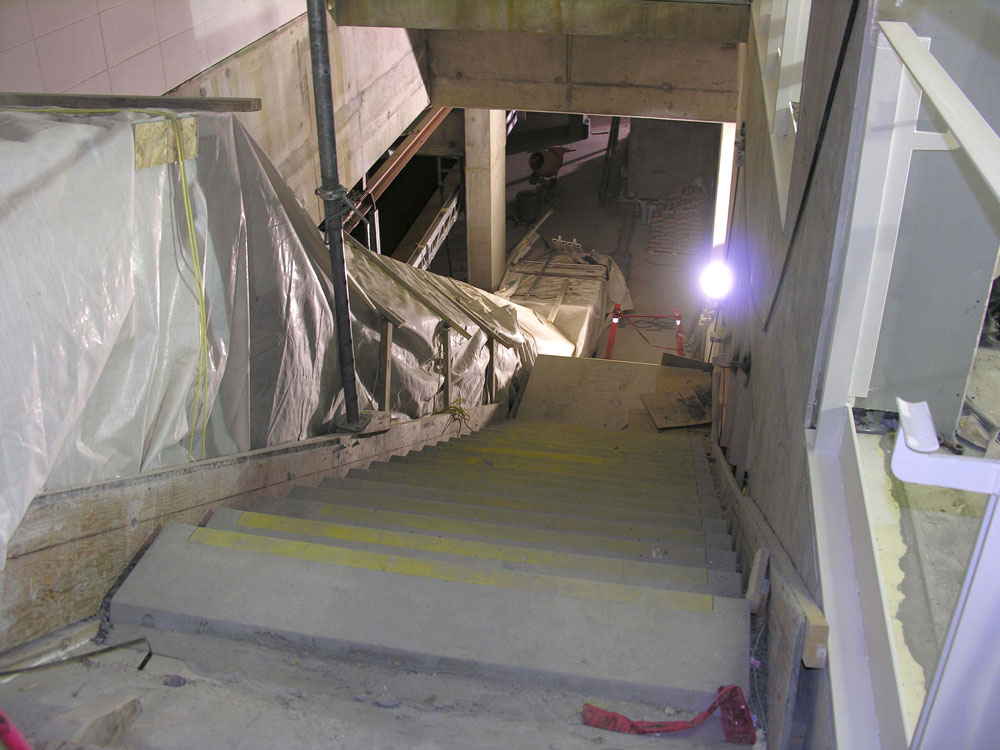 The steps leading down to the platform level.