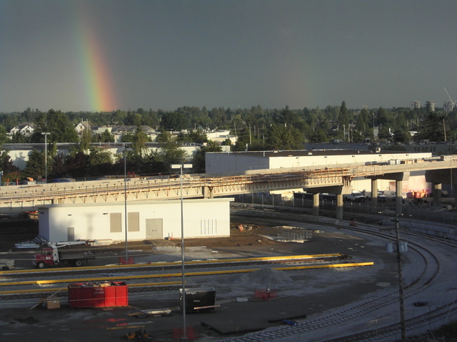 A double rainbow over the Operations and Maintenance Centre --- one of the many fabulous photos found at Canada Line Photography.