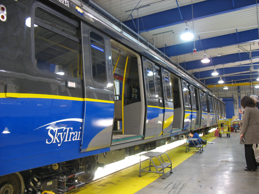 The side of the new SkyTrain cars. 