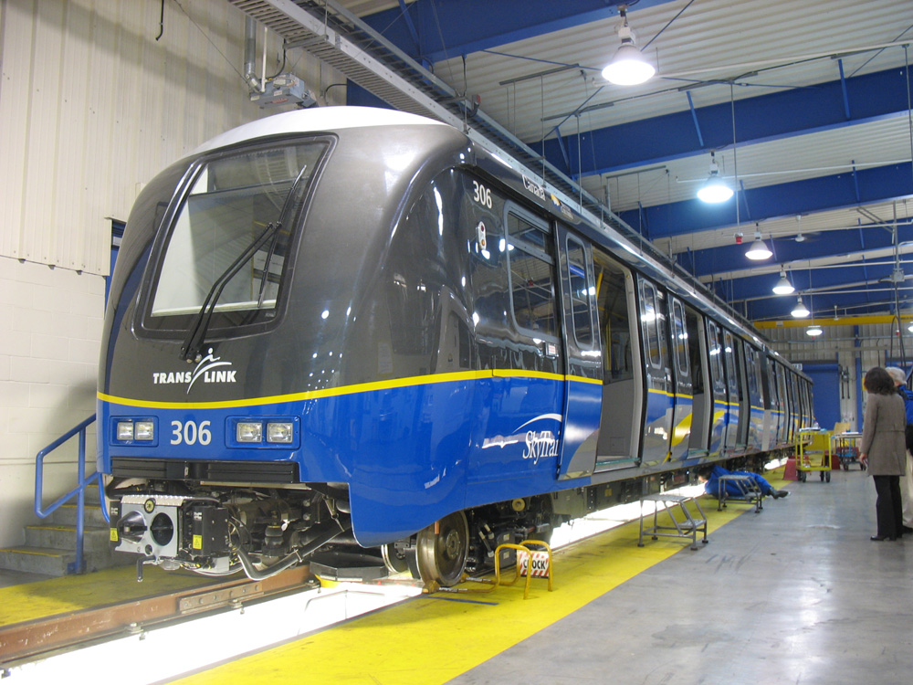 The new SkyTrain car from the front.