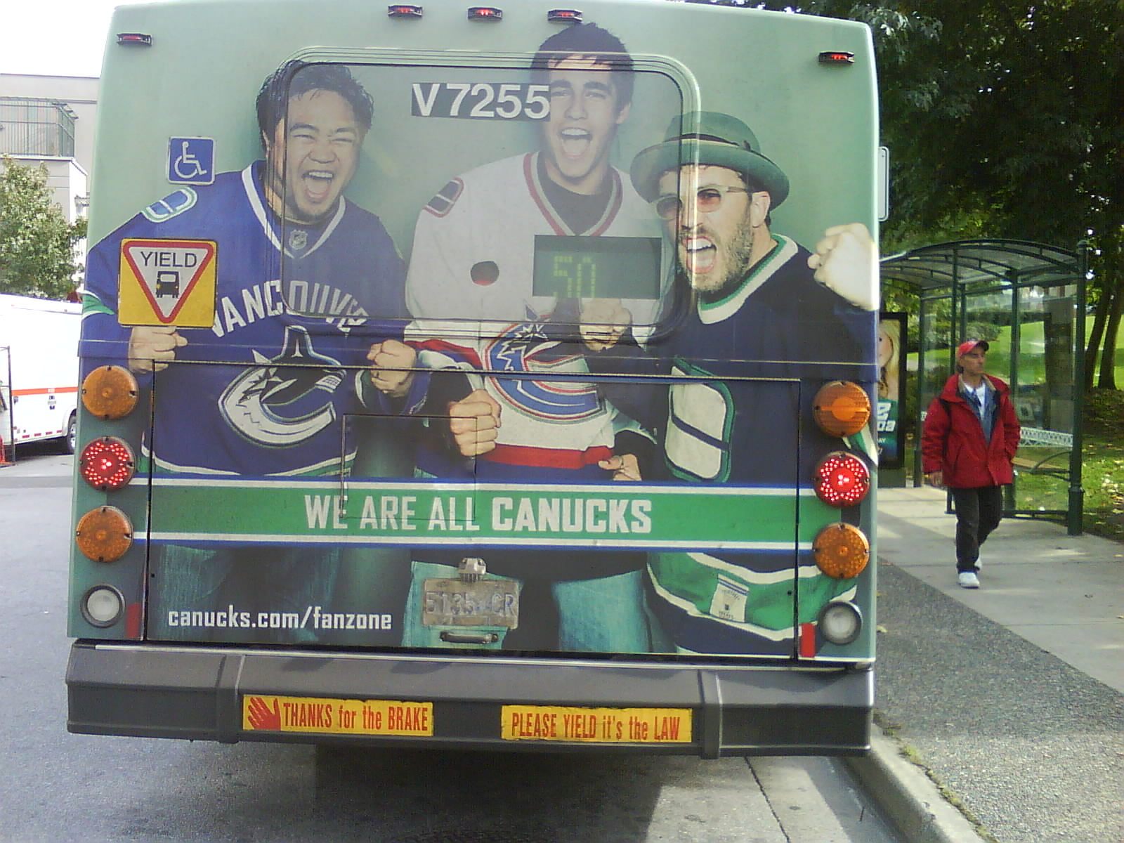 The Crazy Canucks podcast crew, on the back of a bus! (Dave's at far right). Photo from <a href=