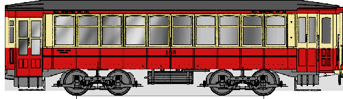 A detail from one of Jason Vanderhill's historical trolley papercrafts.