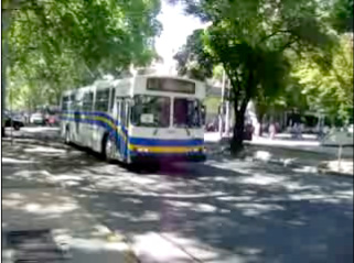 A still from the video of a retired trolley on the streets of Mendoza, Argentina, taking a test drive.