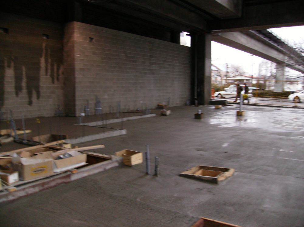 The concrete slab poured in the south half of the station