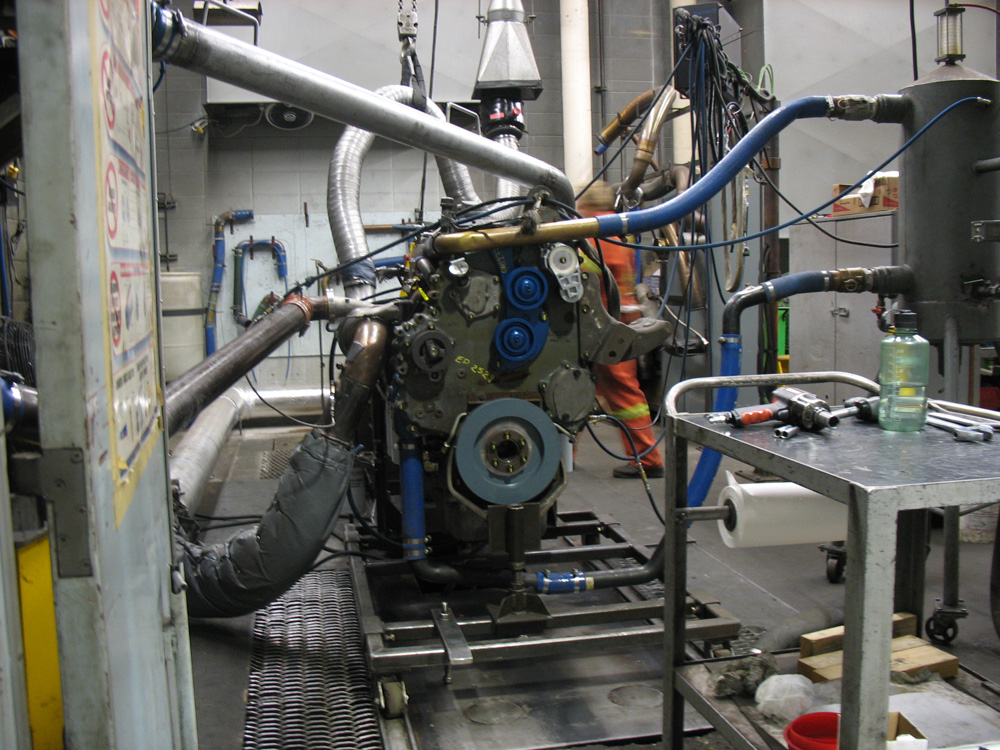 A rebuilt engine in testing inside the Dyno.