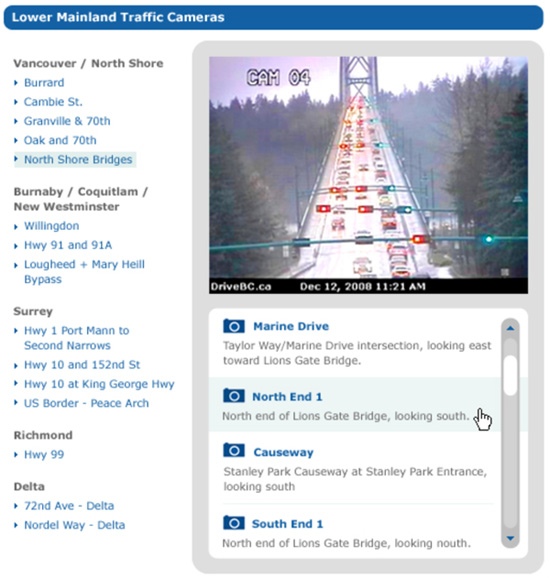 On the Driving page, you can now easily access cameras showing the situation on roads and bridges across the region. 