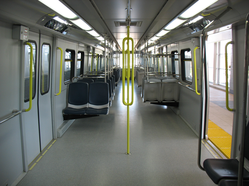 Inside of a Canada Line car. Click for a larger version.