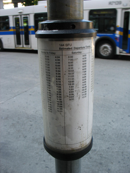 An example of an info tube from Metrotown bus loop.