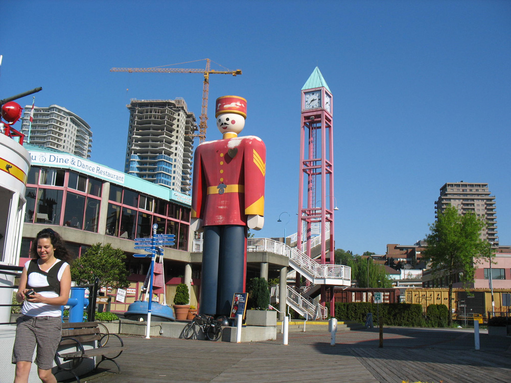 The start point for the Central Valley Greenway, at the enormous tin soldier on the New Westminster Quay. 