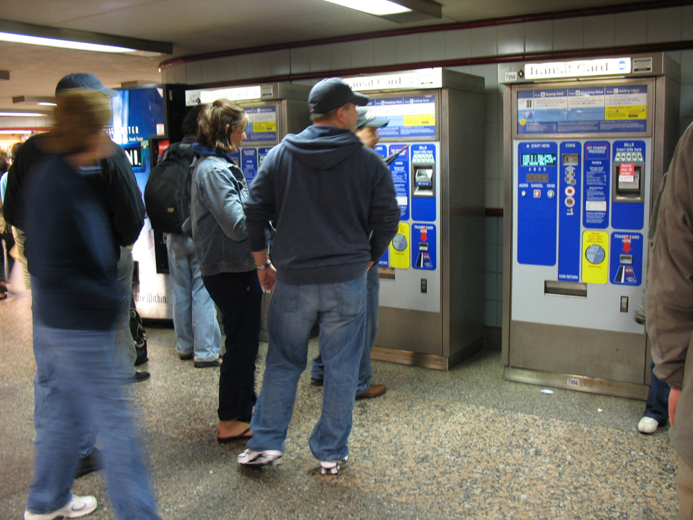 Ticket machines in Chicago station on the Red Line.