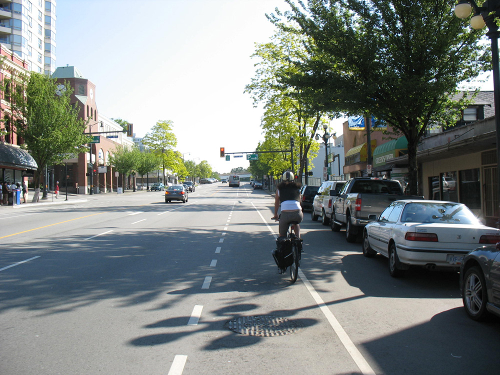 The bike route on Columbia Street.