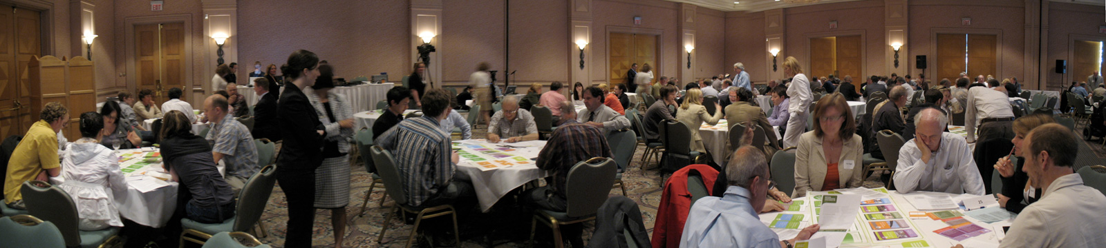 A panorama of the ballroom, while everyone was playing the It's Your Move game. (Click for much larger!)