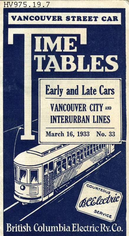 The cover of the 1933 streetcar timetable book. 