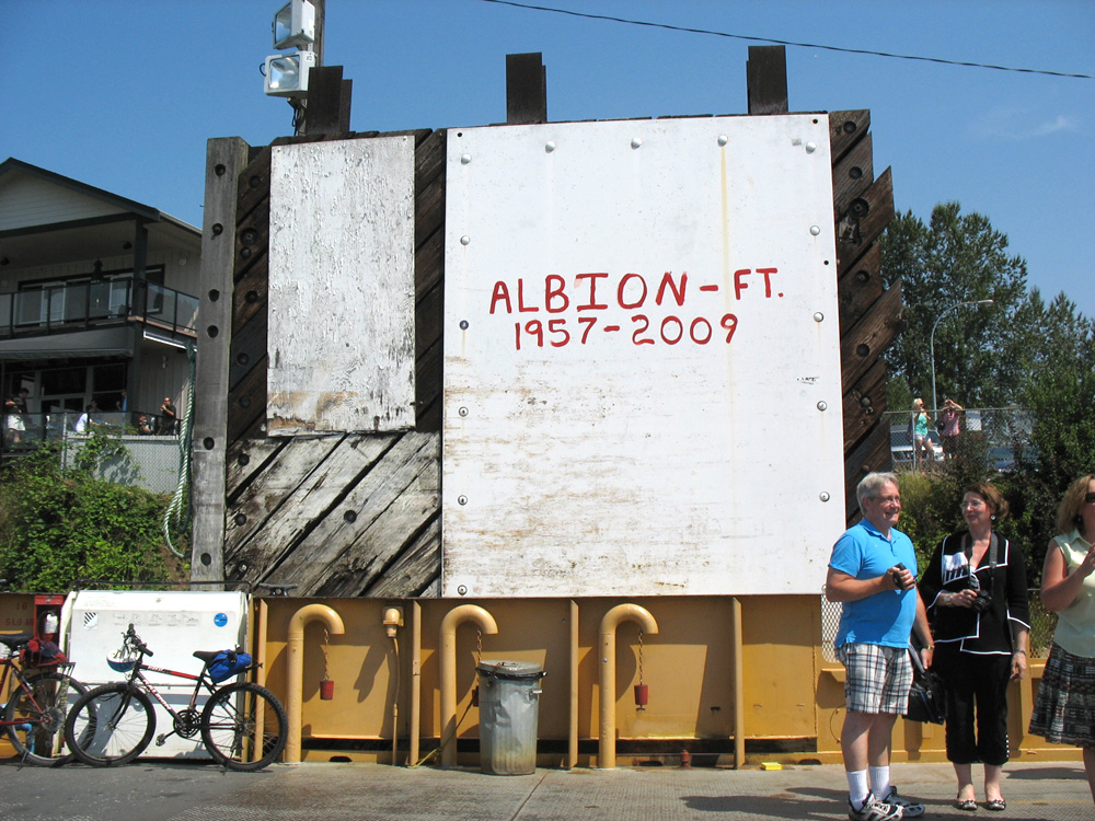 The Albion Ferry's service years, written on the Maple Ridge dock.