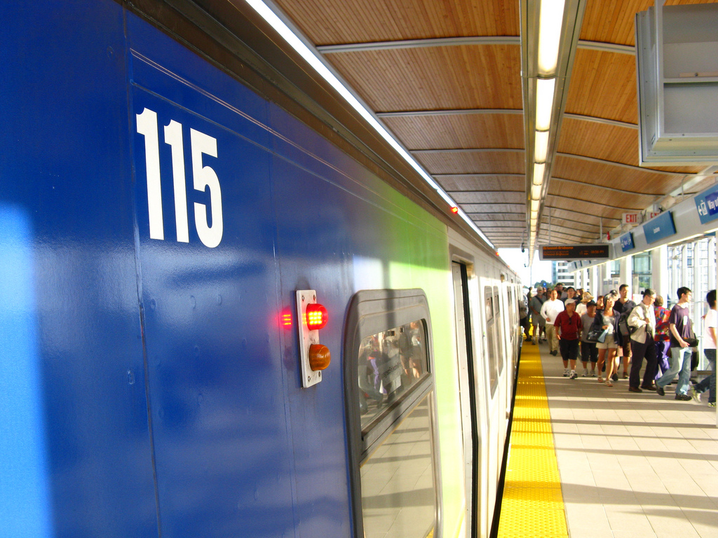 A Canada Line train at Lansdowne Station on opening day. Photo by <a href=http://www.flickr.com/photos/dennistt/>Dennis Tsang</a>.