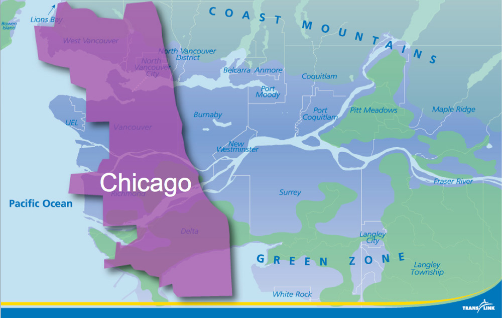 The area of the City of Chicago, superimposed over our service area.