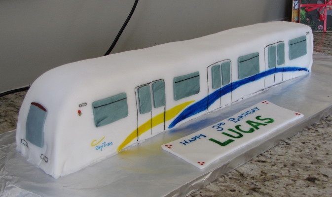 A SkyTrain cake, baked by Paola for her son Lucas!