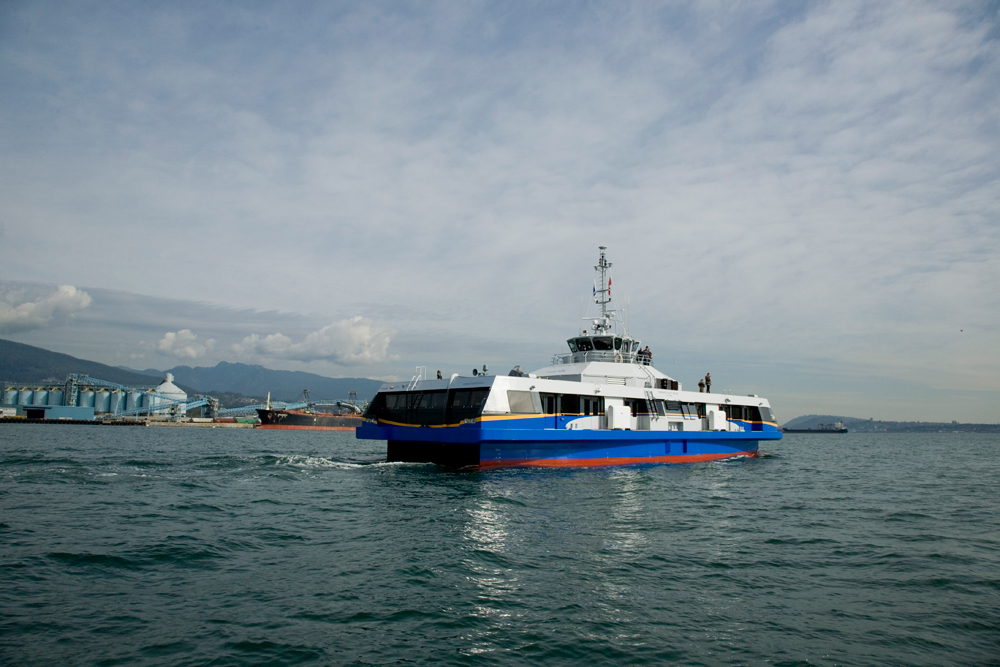 The Burrard Pacific Breeze sails toward the terminal at Lonsdale Quay. Photo by Charlotte Boychuk.