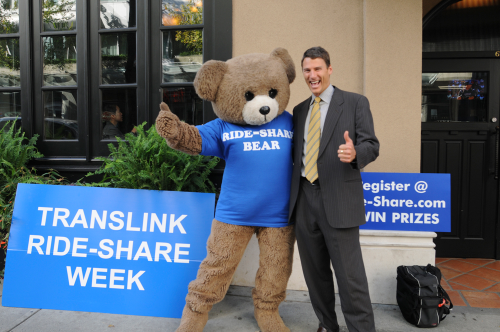 The Ride-Share bear with Vancouver Mayor Gregor Robertson!