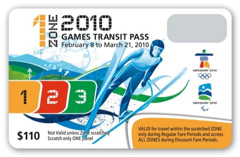 The one-zone Olympic FareCard. Check out the two-zone, three-zone, and concession designs at the end of this post.