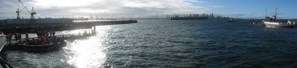 Panoramic of the raft and SeaBus.