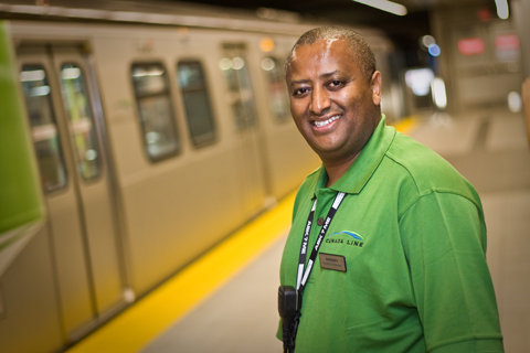 CLAs wear this distinctive green in their uniform. You’ll see them on the Canada Line. 
