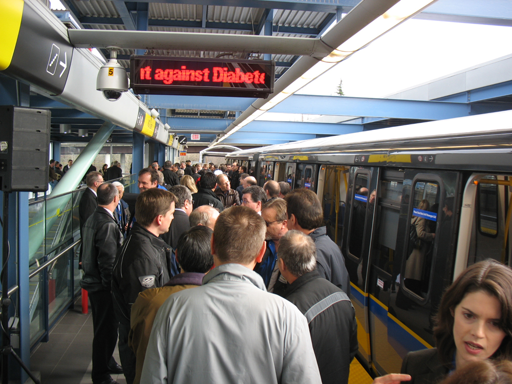 The platform was filled with the staff from SkyTrain.
