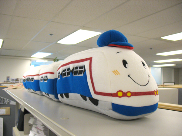 The plush SkyTrain from Bangkok’s transit system, atop my overhead filing cabinet!
