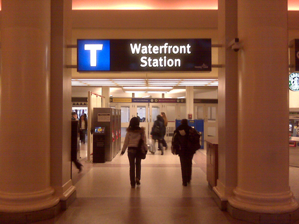 The new entrance name sign at Waterfront Station.