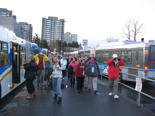 The crowds for UBC Thunderbird Arena, getting off the 99 at the UBC diesel bus loop.