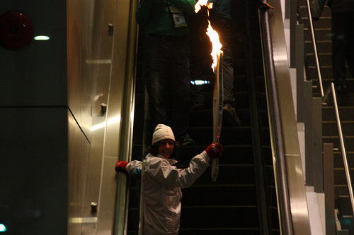 The Olympic flame at Aberdeen Station on Canada Line! Photo by <a href=http://www.flickr.com/photos/theducks/4345498518/>Alex Dawson</a>.