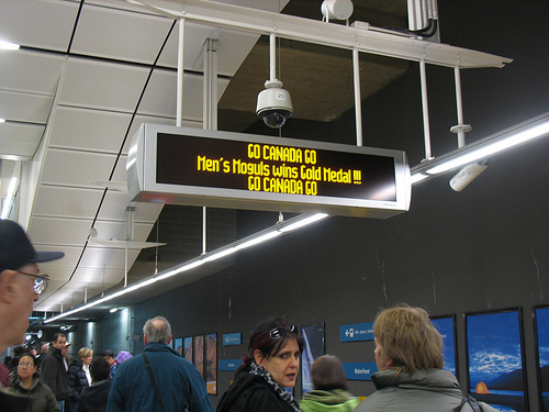 The Canada Line LED displays were cheering on Alex Bilodeau's gold medal in moguls!