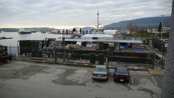 The Burrard Pacific Breeze in the maintenance dock in North Vancouver, waiting to start service at 10 a.m..