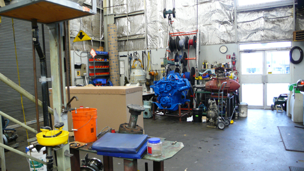 A SeaBus engine in the workshop.