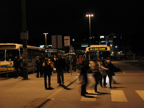 Crowds getting off the 99 later in the evening.