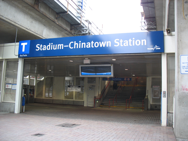 The new wayfinding signage up at Stadium-Chinatown station.