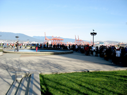 About half of the lineup stretched across the upper plaza!