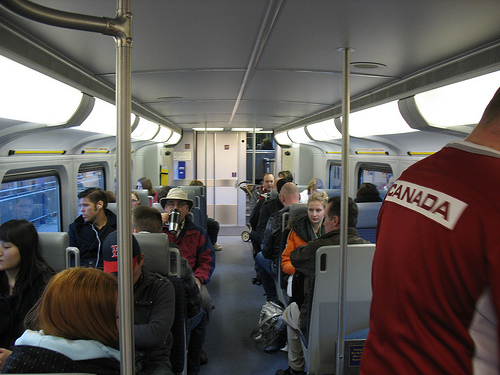The lower level of a WCE train car.