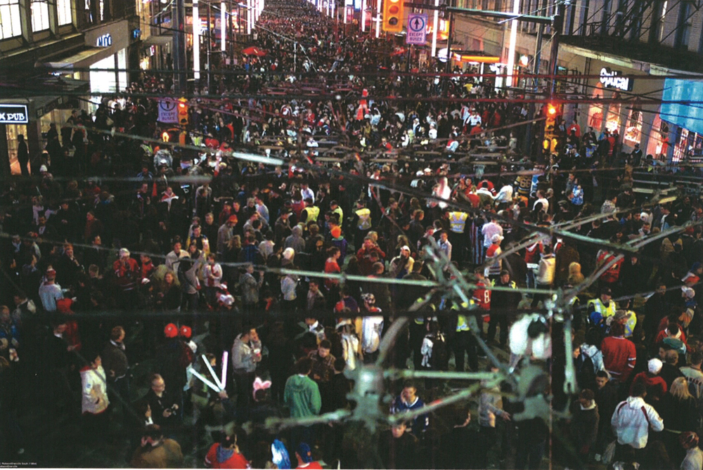 Crowds from yesterday on Granville Street, looking south from Robson. Photo from the Transit Police. Click for a larger version.