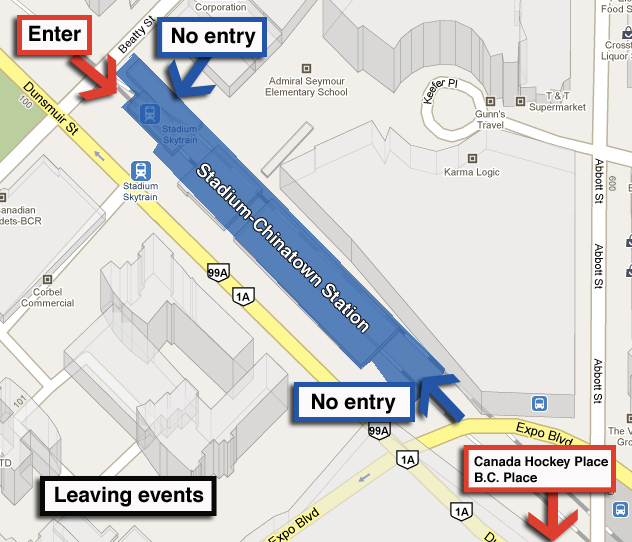 After your event, enter Stadium Station through the Beatty St entrance.